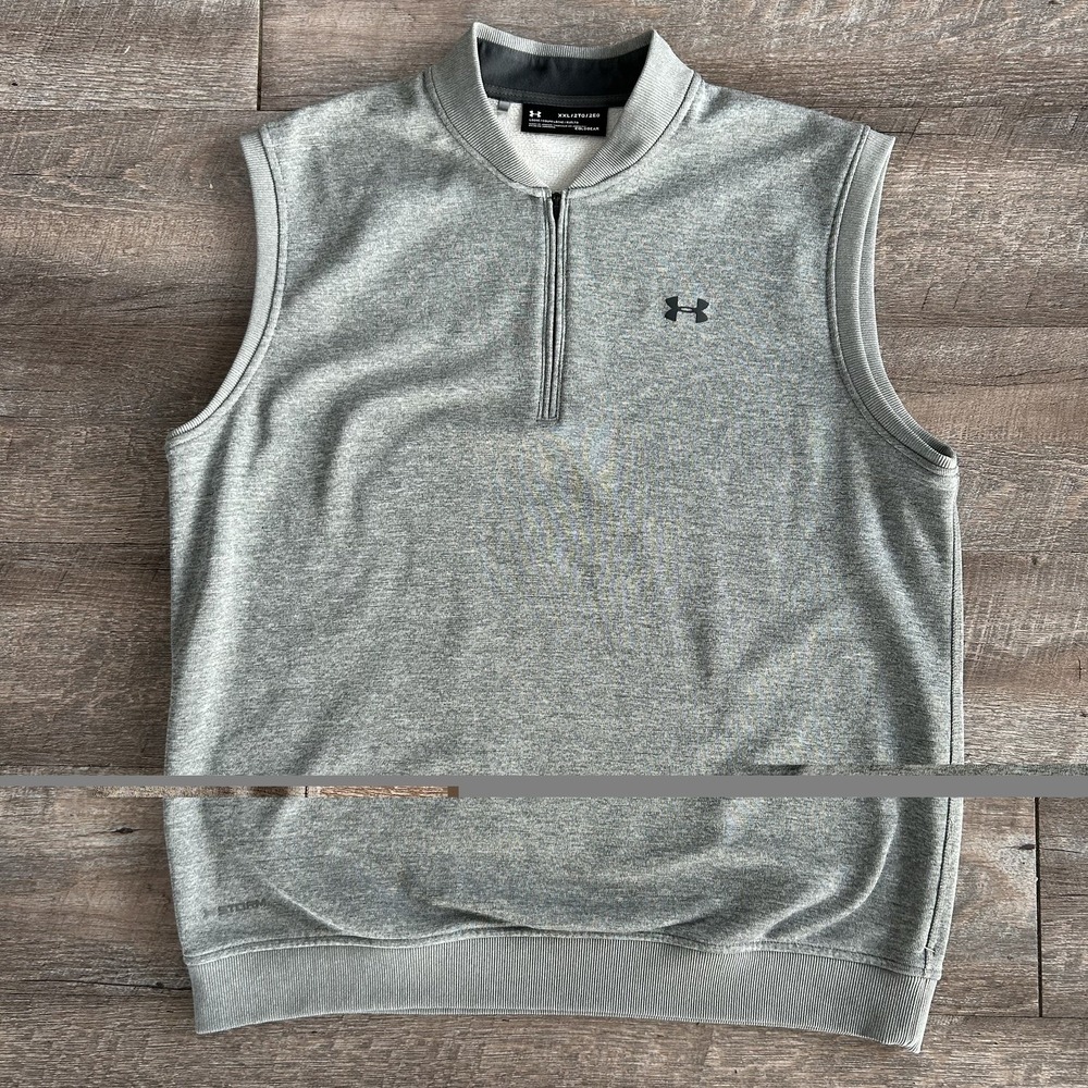 Under Armour ColdGear Vest Mens XXL Gray 1/4 Zip Sleeveless Mock Neck Loose